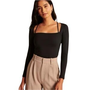 🖤Abercrombie & Fitch Black Strappy Long Sleeve Crop Top Size L🖤